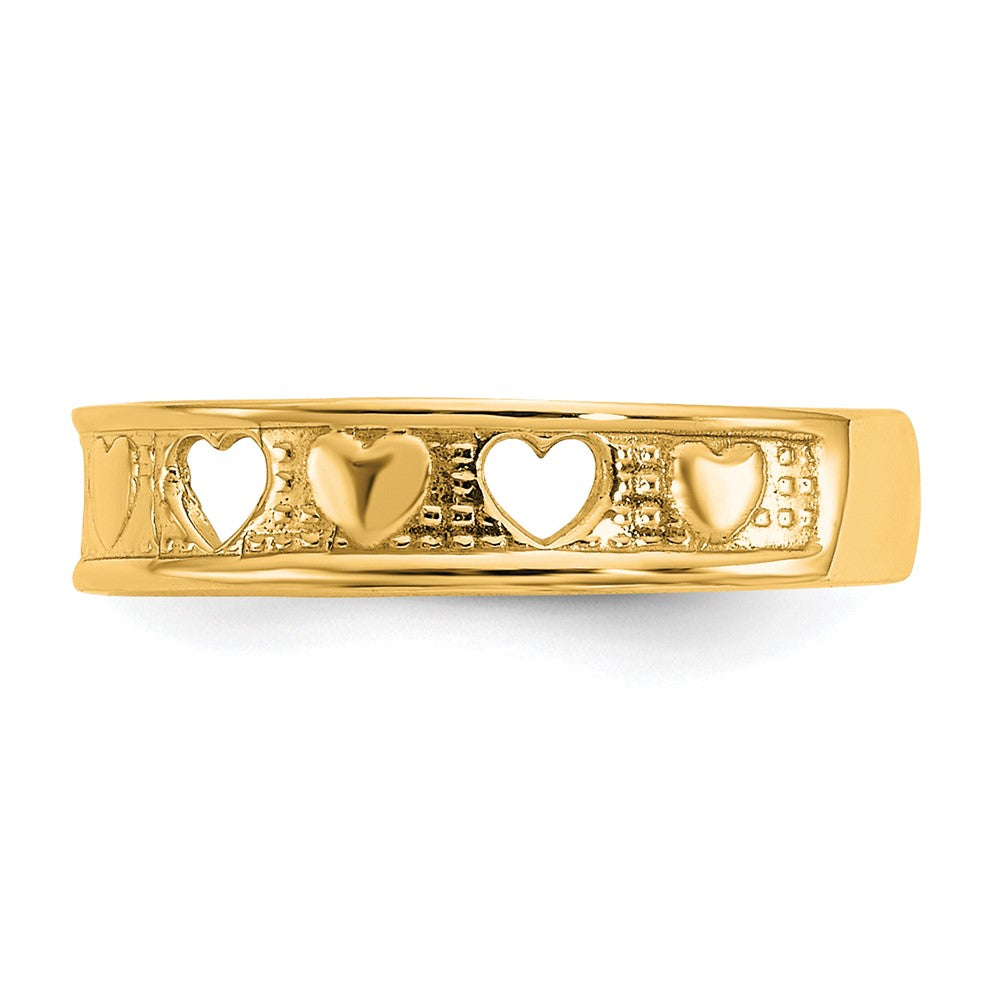 14K Yellow Gold Polished W/ Hearts Toe Ring