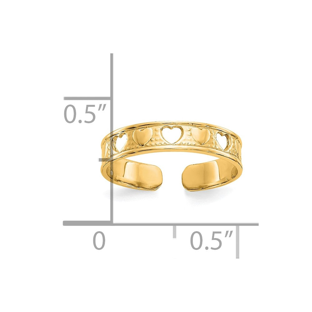 14K Yellow Gold Polished W/ Hearts Toe Ring