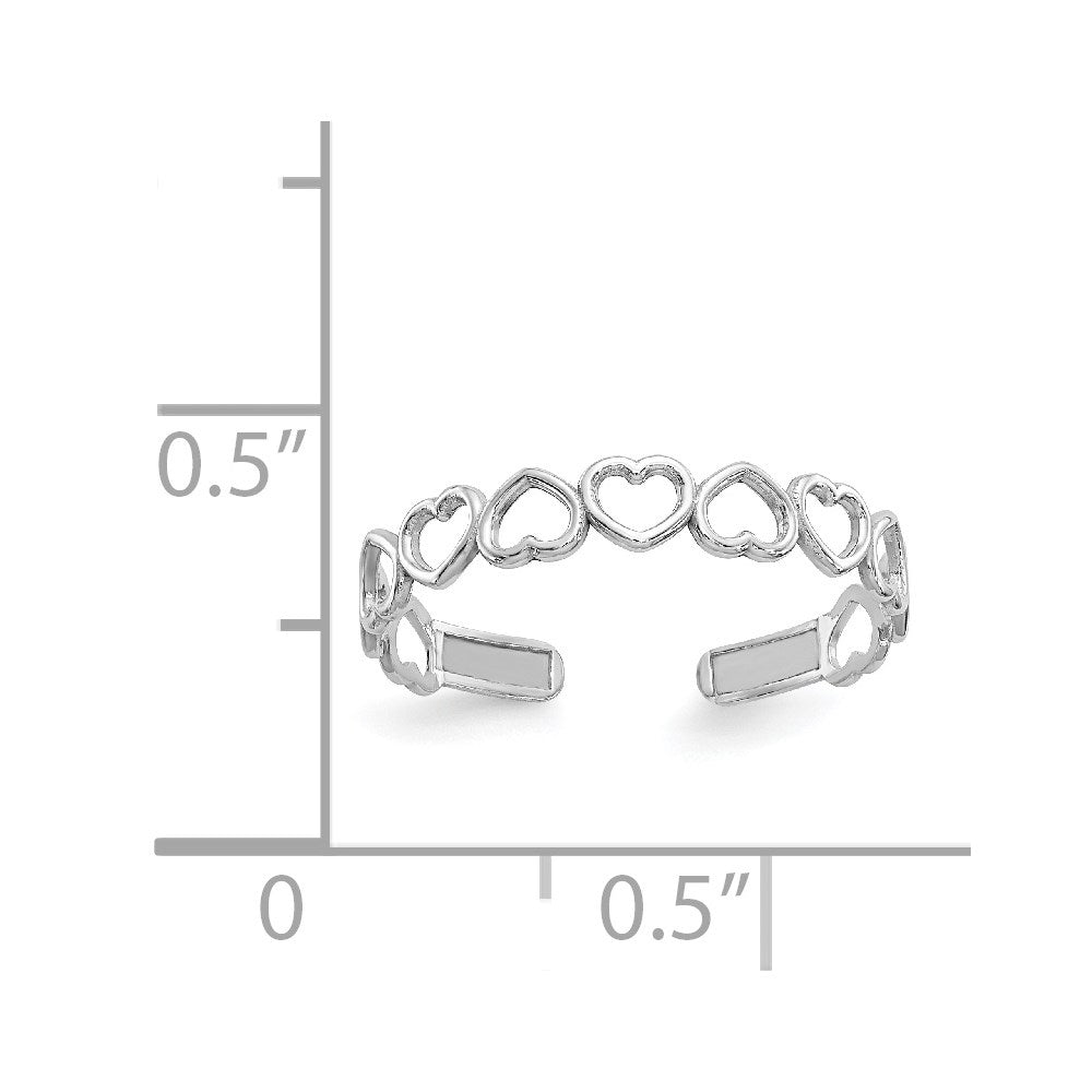 14K White Gold Polished Cut Out Hearts Toe Ring