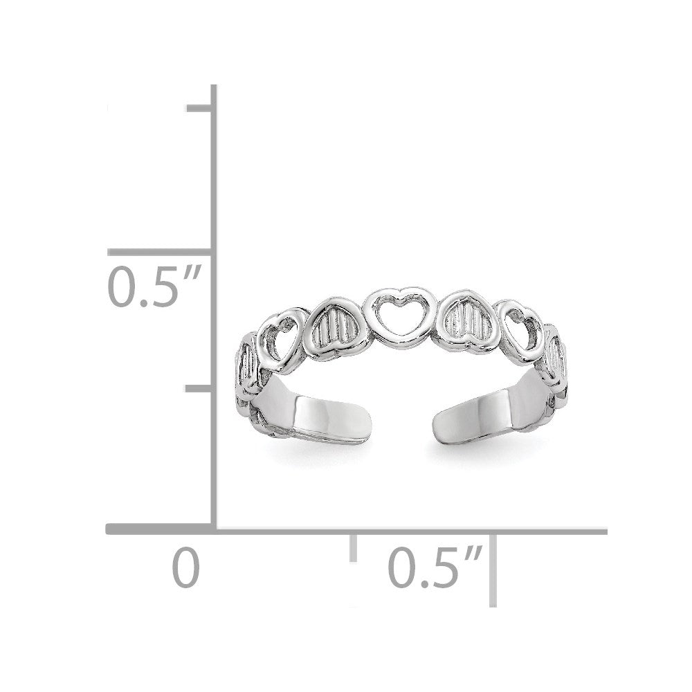 14K White Gold Polished Hearts Toe Ring
