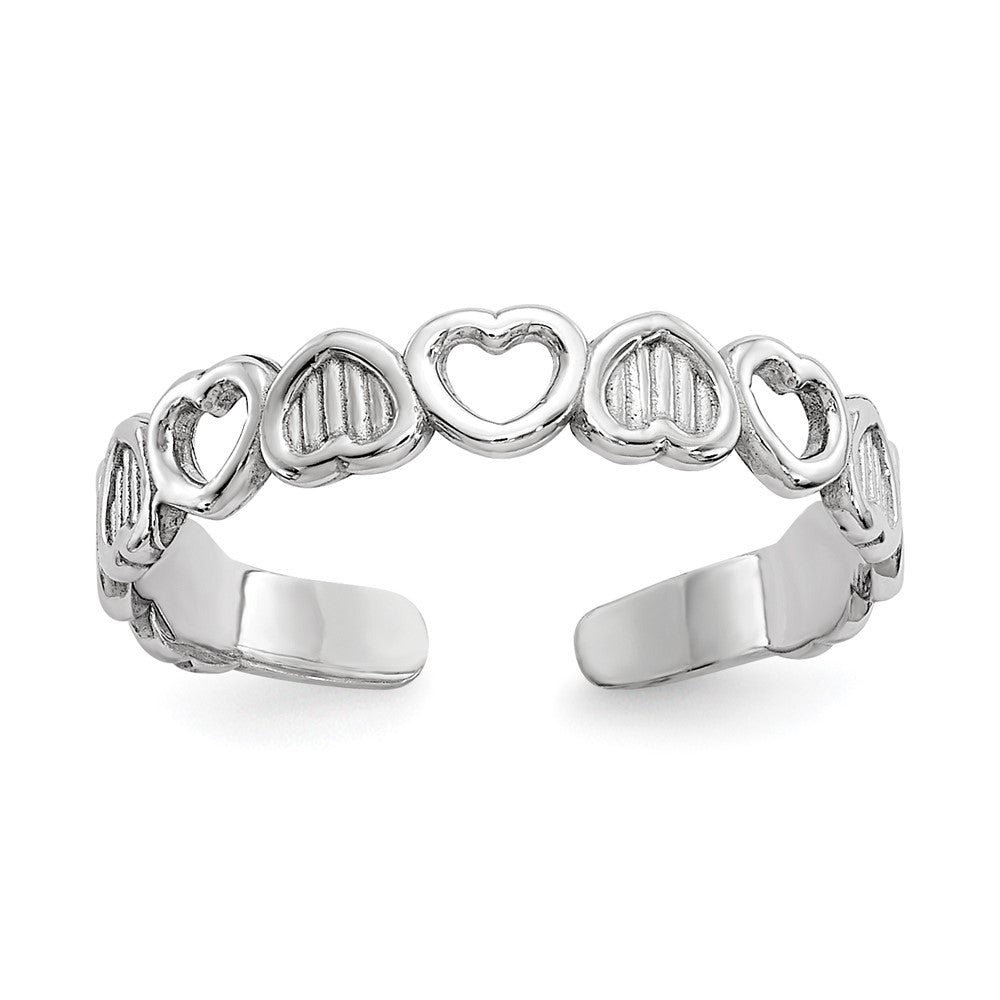 14K White Gold Polished Hearts Toe Ring