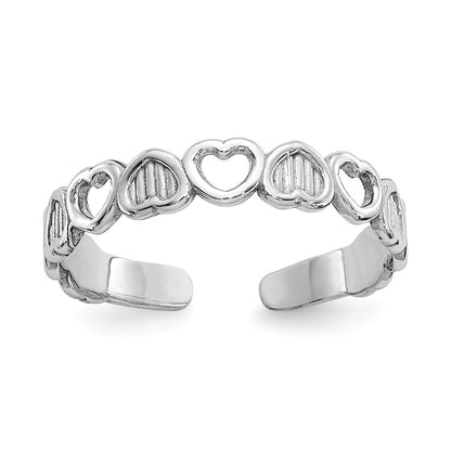 14K White Gold Polished Hearts Toe Ring