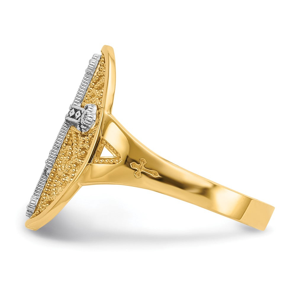 14K Two-Tone Yellow & White Gold Diamond Filigree Cross Ring