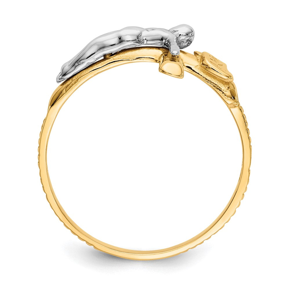 14K Two Tone Polished Inri Crucifix Ring