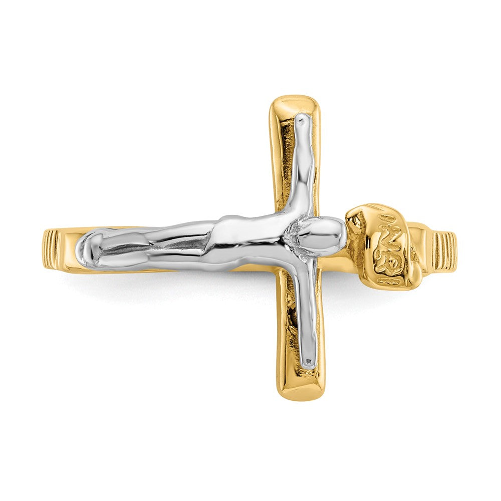 14K Two Tone Polished Inri Crucifix Ring