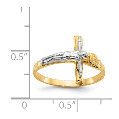 14K Two Tone Polished Inri Crucifix Ring