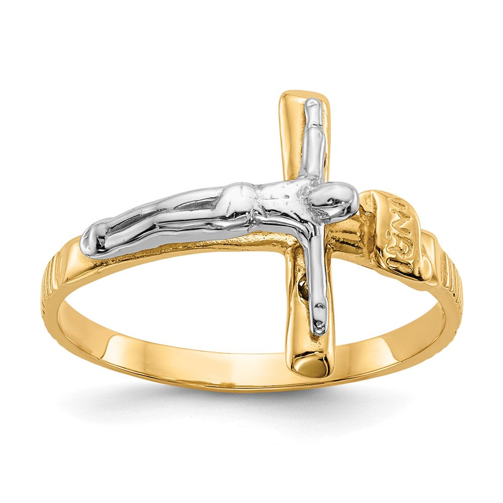 14K Two Tone Polished Inri Crucifix Ring