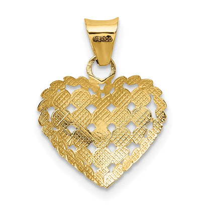 14K Yellow & Rhodium And White Polished D/C Heart Pendant
