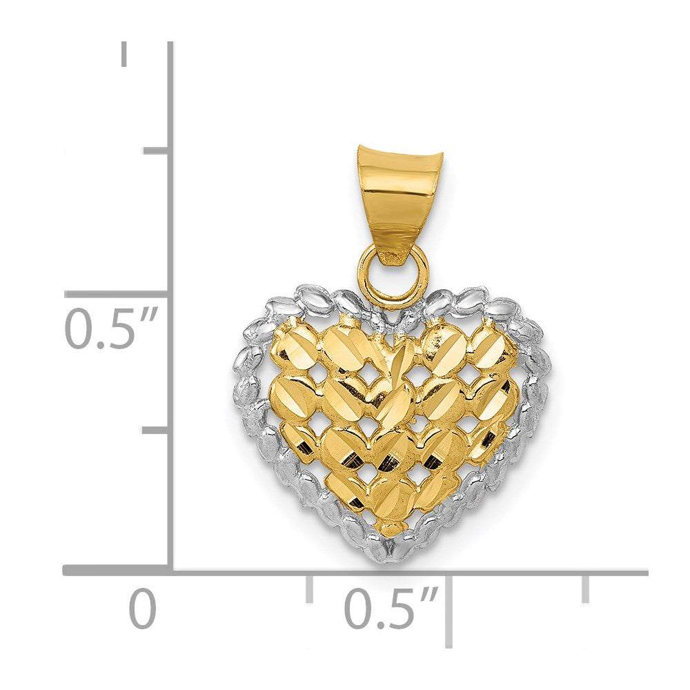 14K Yellow & Rhodium And White Polished D/C Heart Pendant