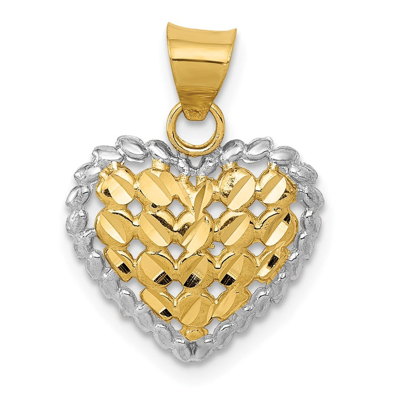 14K Yellow & Rhodium And White Polished D/C Heart Pendant