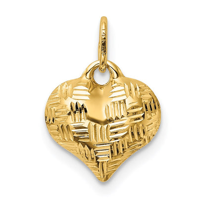 14K Yellow Gold Polished Basket Weave Pattern 3-D Heart Pendant