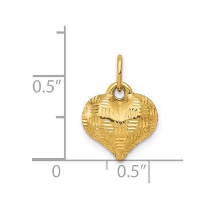 14K Yellow Gold Polished Basket Weave Pattern 3-D Heart Pendant