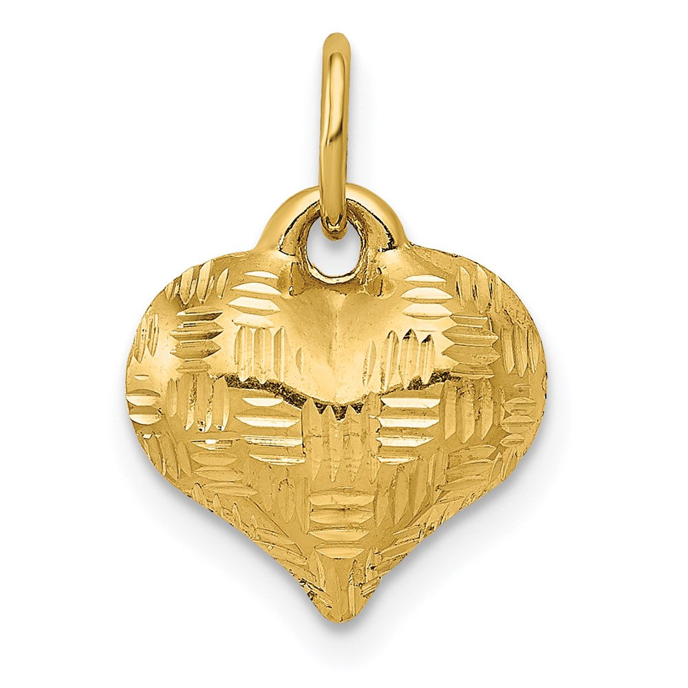 14K Yellow Gold Polished Basket Weave Pattern 3-D Heart Pendant
