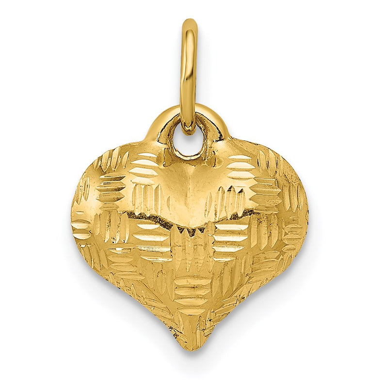 14K Yellow Gold Polished Basket Weave Pattern 3-D Heart Pendant