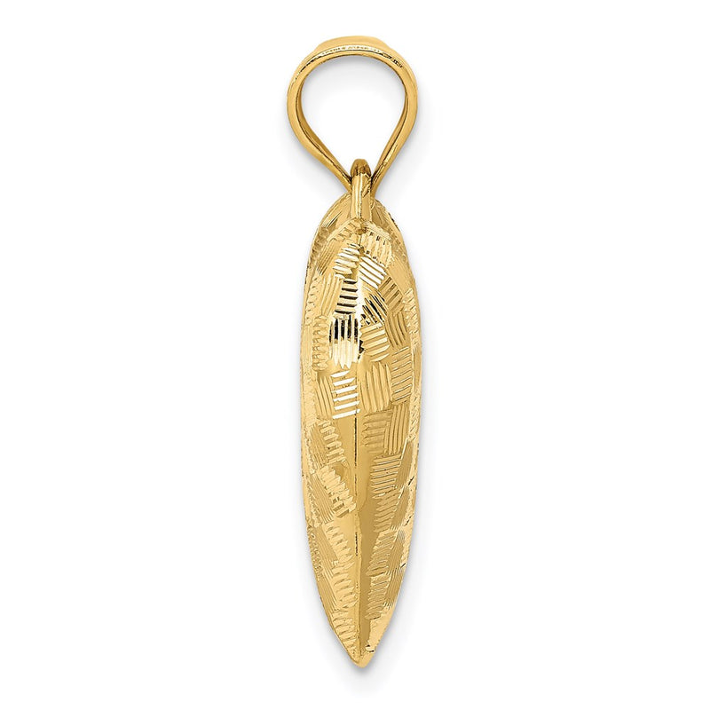 14K Yellow Gold Polished Basket Weave Pattern 3-D Heart Pendant