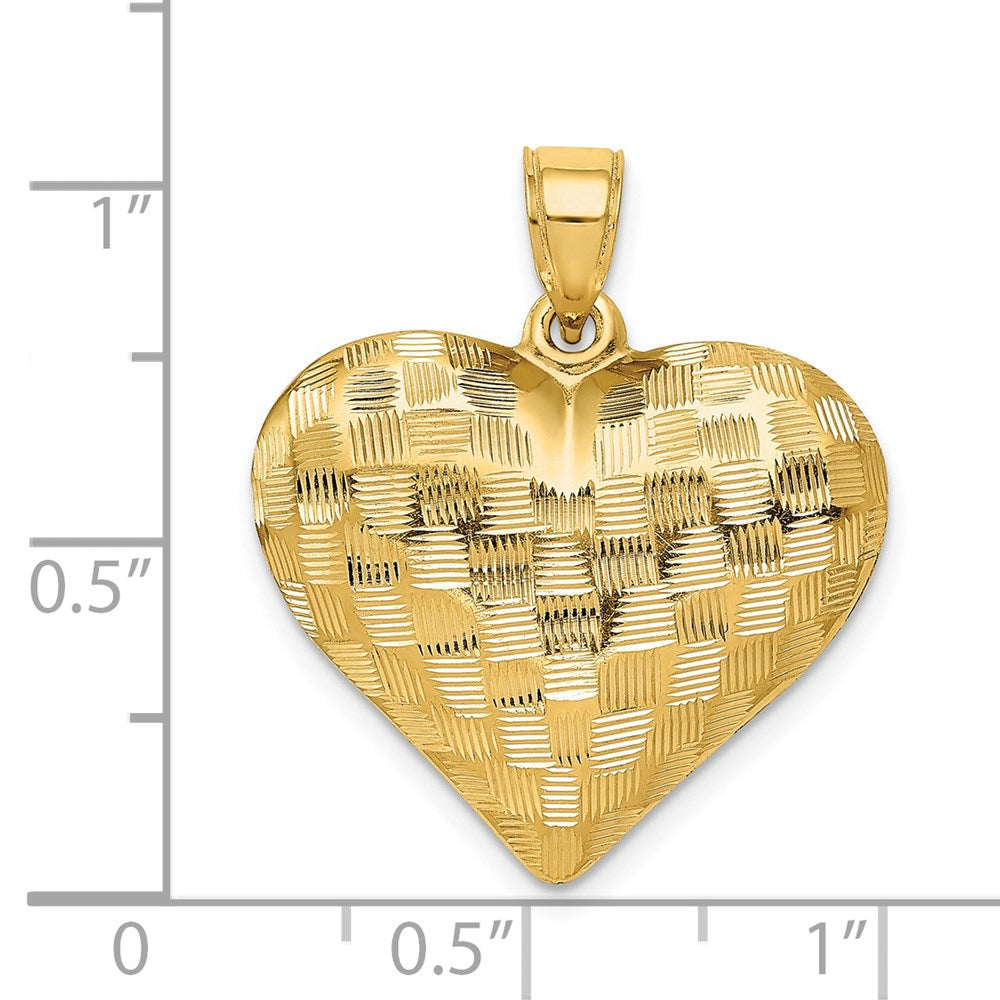 14K Yellow Gold Polished Basket Weave Pattern 3-D Heart Pendant