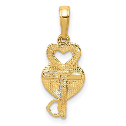 14K Yellow Gold Polished Moveable Heart Key And Lock Charm