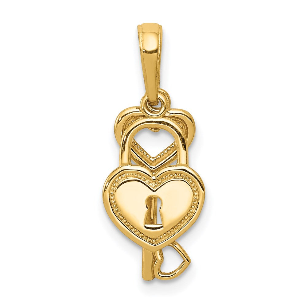 14K Yellow Gold Polished Moveable Heart Key And Lock Charm