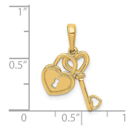 14K Yellow Gold Polished Moveable Heart Key And Lock Charm