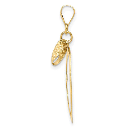 14K Yellow Gold Polished And D/C Open Puffed 3D Heart Pendant