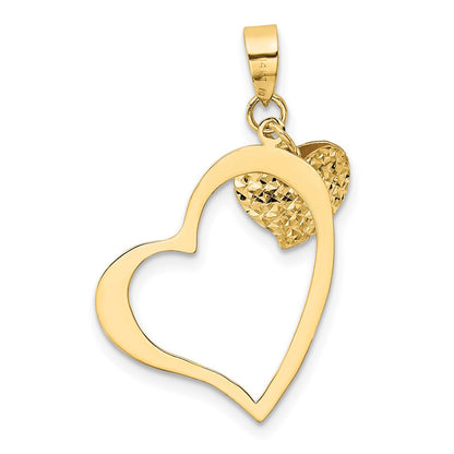 14K Yellow Gold Polished And D/C Open Puffed 3D Heart Pendant