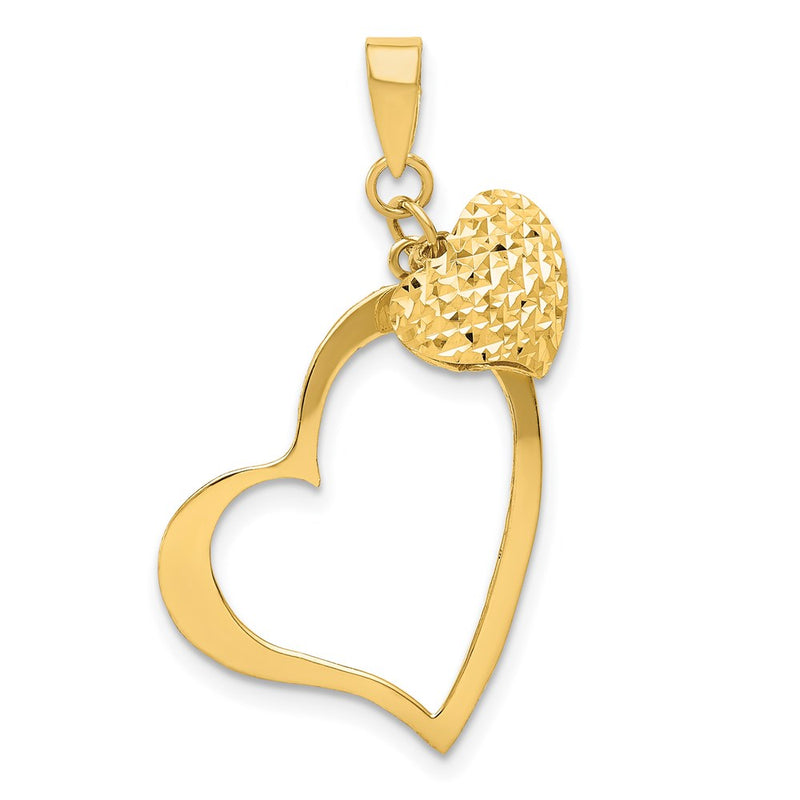 14K Yellow Gold Polished And D/C Open Puffed 3D Heart Pendant