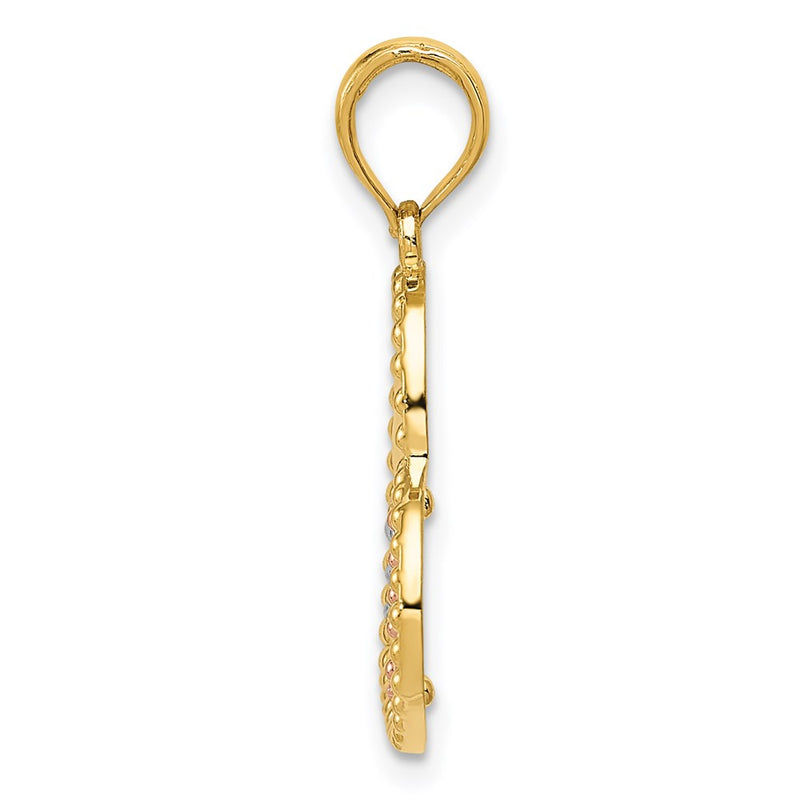 14K Two-Tone W/White Rhodium Polished Hearts Pendant