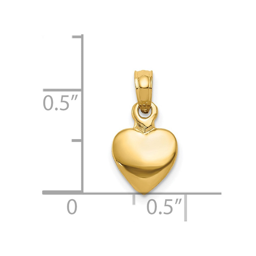14K Yellow Gold Polished Solid 3D Heart Pendant