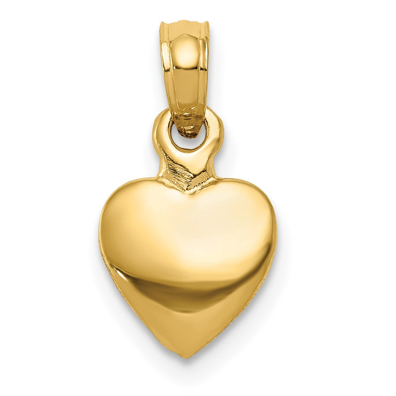 14K Yellow Gold Polished Solid 3D Heart Pendant