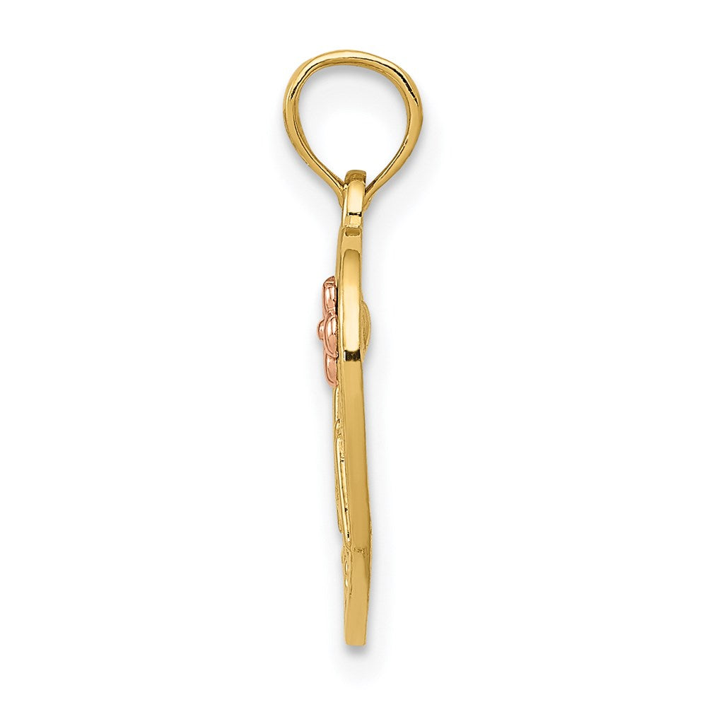 14K Two-Tone Polished Nana W/Flower On Heart Pendant