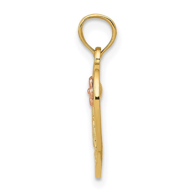 14K Two-Tone Polished Nana W/Flower On Heart Pendant