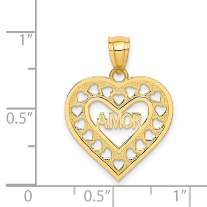 14K Yellow Gold Amor In Cut-Out Heart Charm