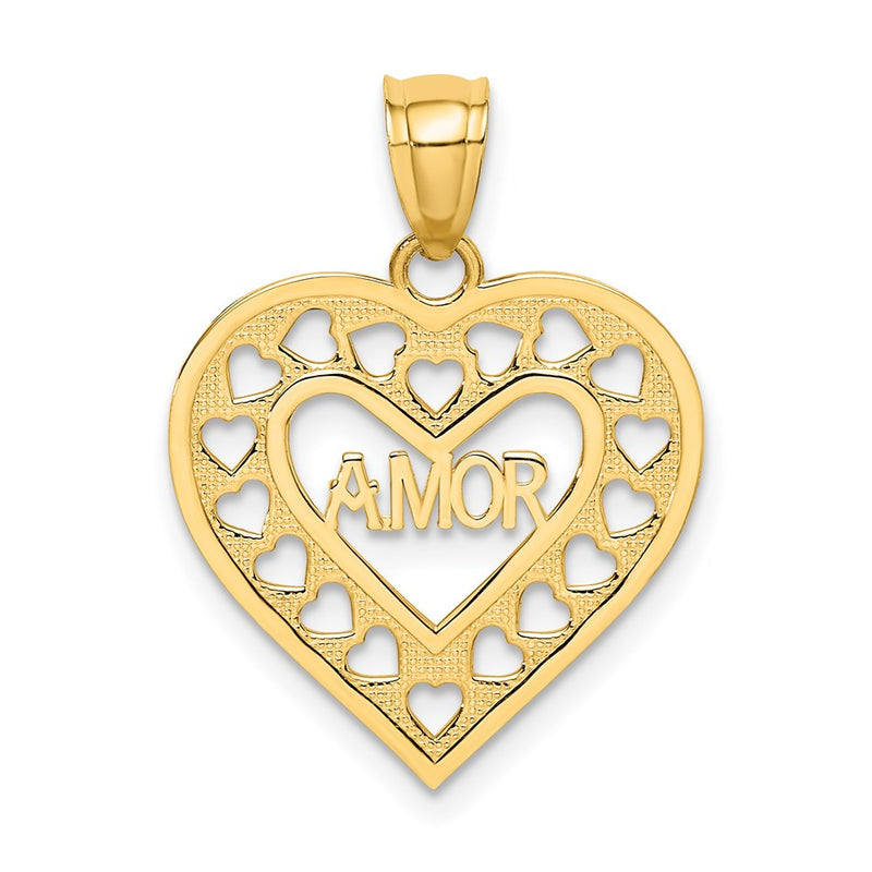 14K Yellow Gold Amor In Cut-Out Heart Charm