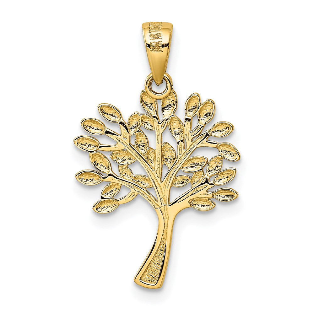 14K Yellow & Rhodium W/Rhodium Diamond Cut Tree Pendant