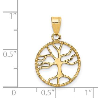 14K Yellow Gold Polished Small Tree Of Life In Round Pendant