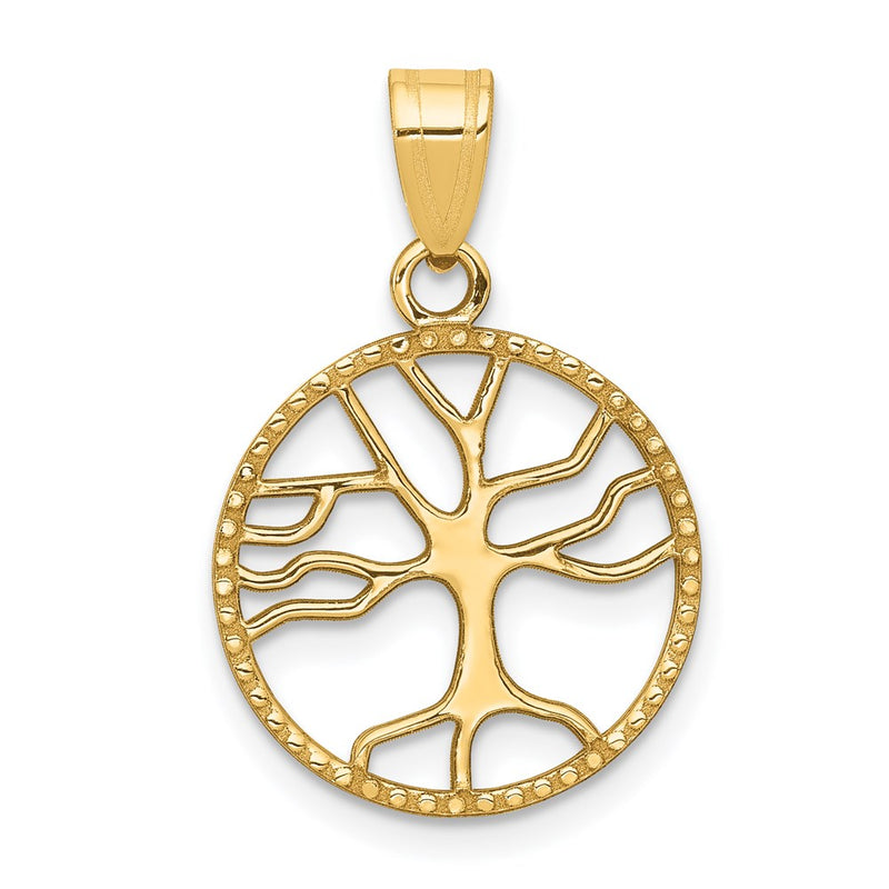 14K Yellow Gold Polished Small Tree Of Life In Round Pendant