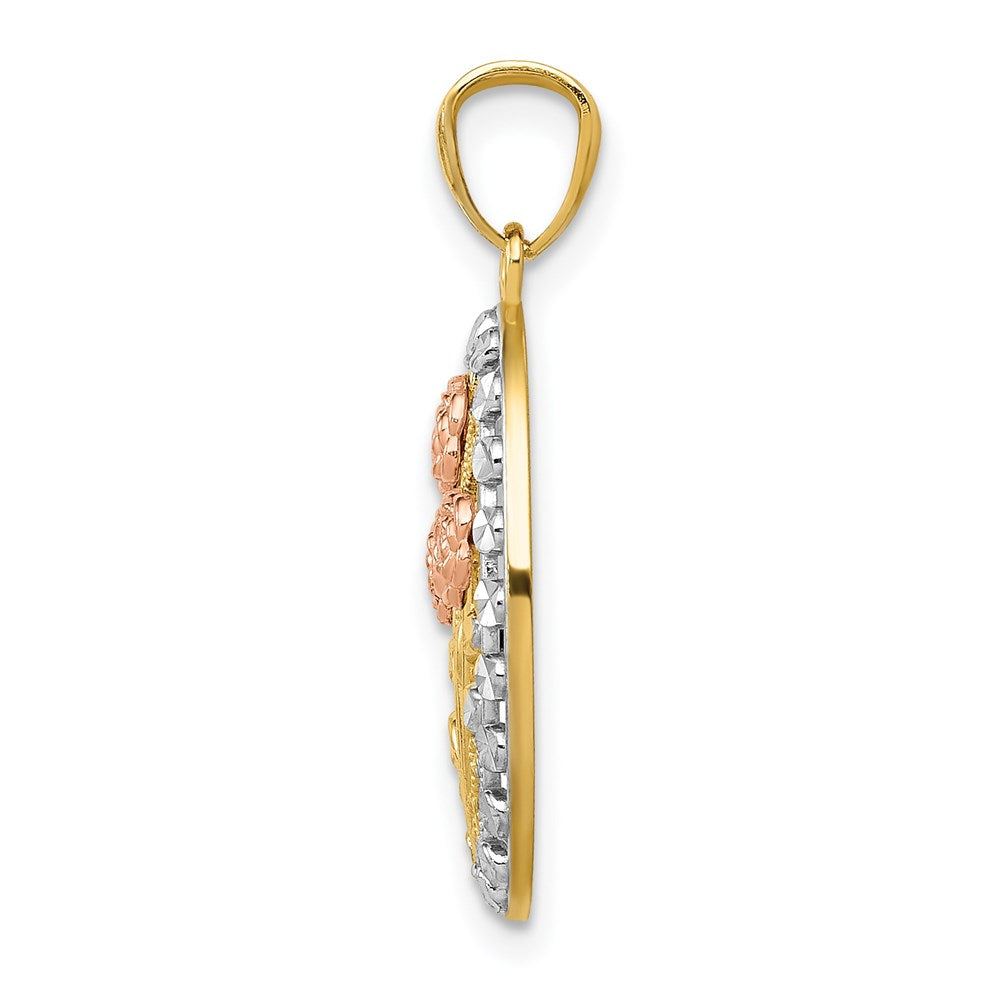14K Two-Tone Yellow And Rose Gold W/White Rhodium Oval 3 Pendant