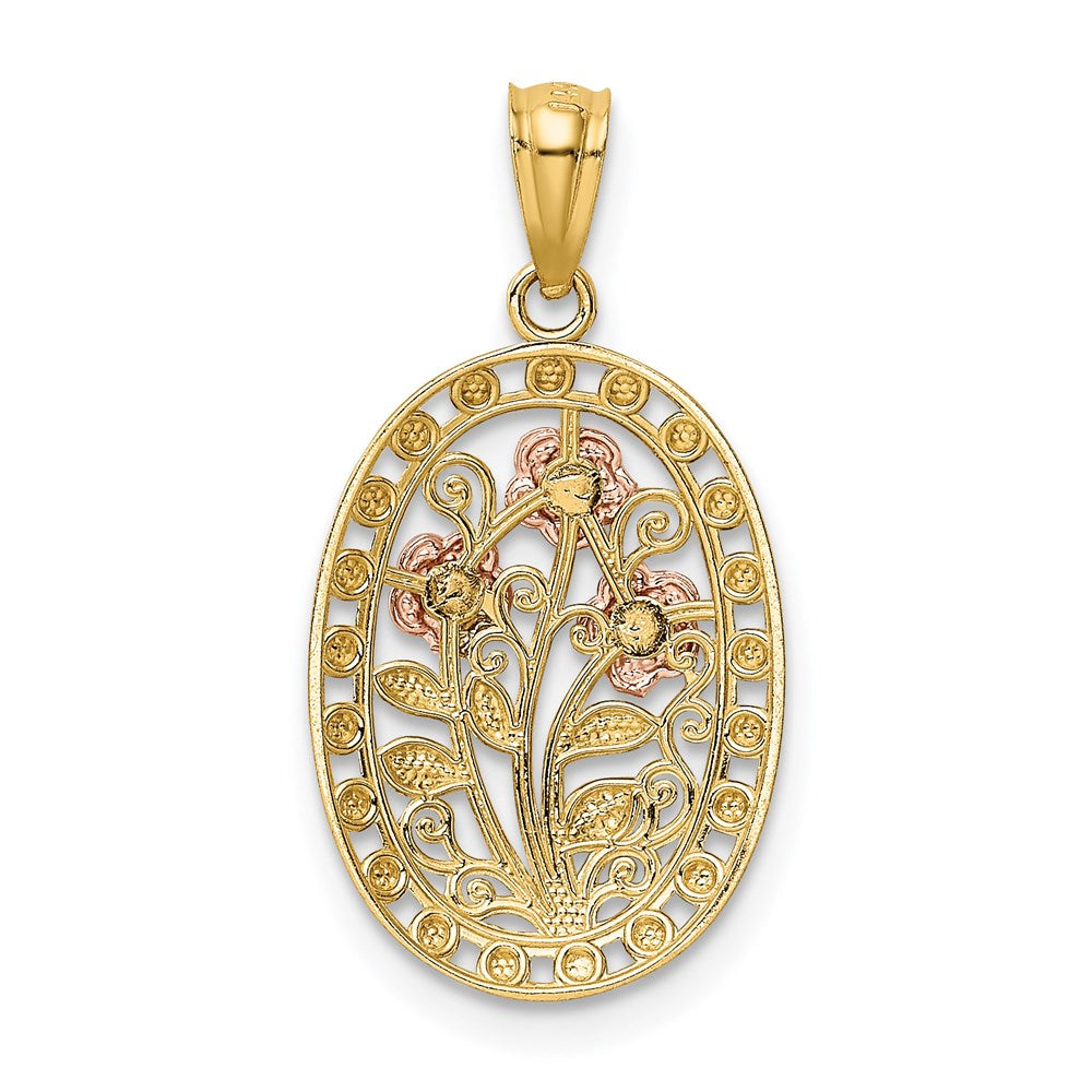 14K Two-Tone Yellow And Rose Gold W/White Rhodium Oval 3 Pendant