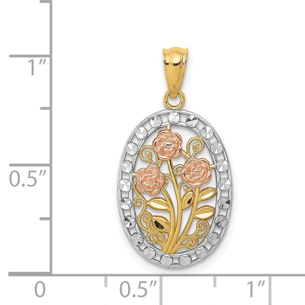 14K Two-Tone Yellow And Rose Gold W/White Rhodium Oval 3 Pendant