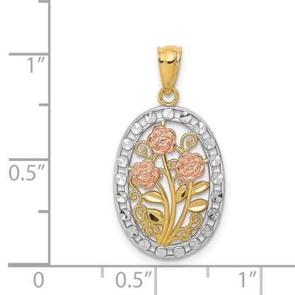 14K Two-Tone Yellow And Rose Gold W/White Rhodium Oval 3 Pendant