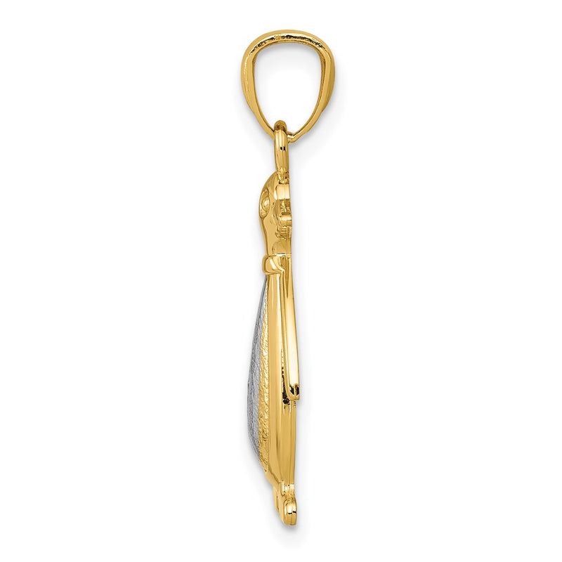 14K Two-Tone Yellow And White Gold Polished/Textured Penguin Pendant