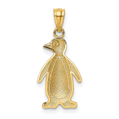 14K Two-Tone Yellow And White Gold Polished/Textured Penguin Pendant