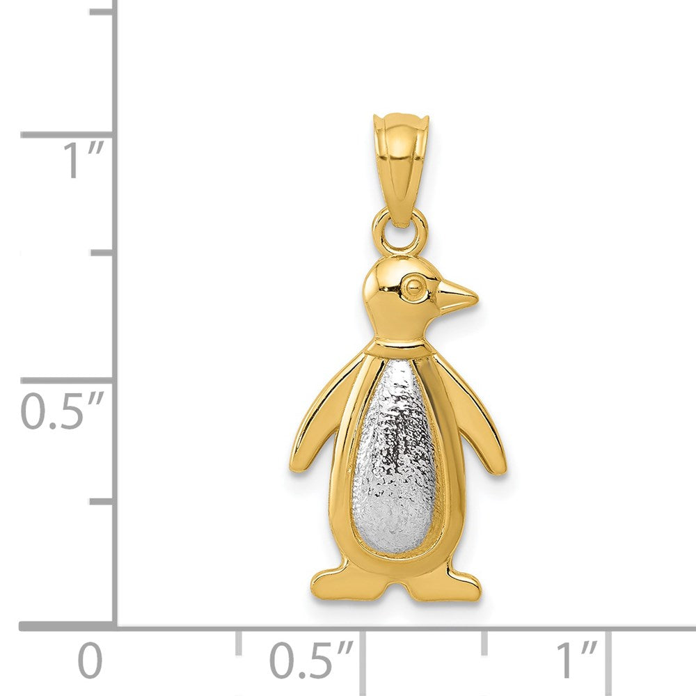 14K Two-Tone Yellow And White Gold Polished/Textured Penguin Pendant