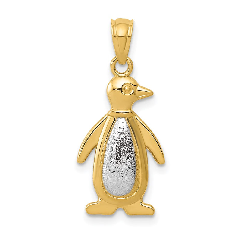 14K Two-Tone Yellow And White Gold Polished/Textured Penguin Pendant