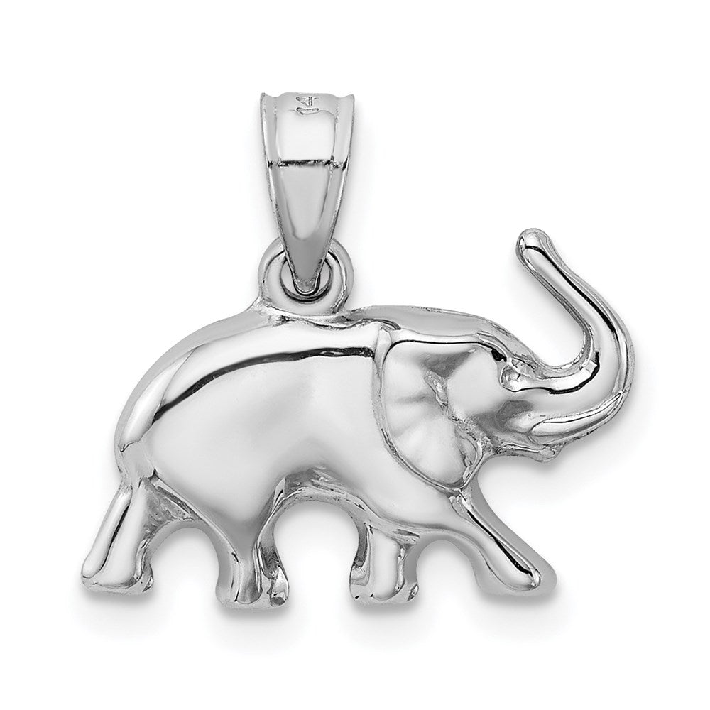 14K White Gold 3D Polished Elephant Pendant