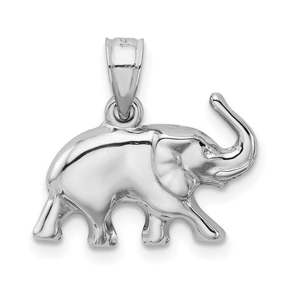 14K White Gold 3D Polished Elephant Pendant