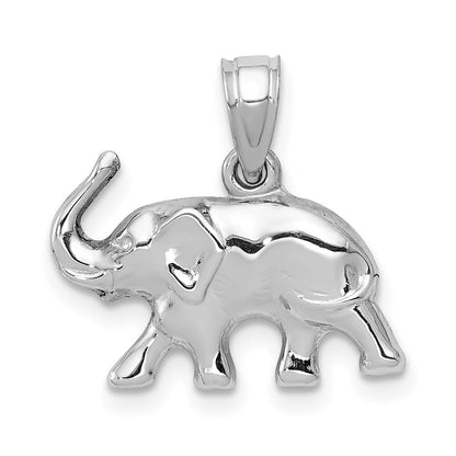 14K White Gold 3D Polished Elephant Pendant