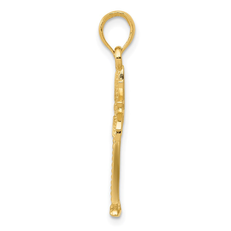 14K Yellow Gold Polished And Textured 2-D Palmetto Palm Tree Pendant