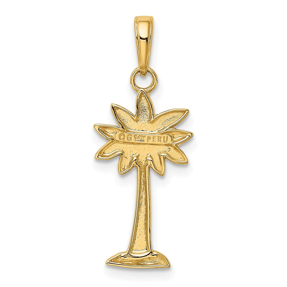 14K Yellow Gold Polished And Textured 2-D Palmetto Palm Tree Pendant