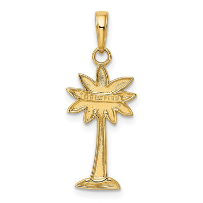 14K Yellow Gold Polished And Textured 2-D Palmetto Palm Tree Pendant